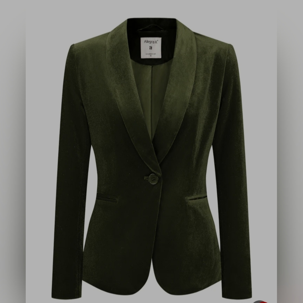 Allegra K | Solid Shawl Collar Single Button Velvet Blazer | Size M